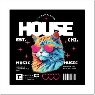 HOUSE MUSIC  - Cool Cat in Shades (white/pink) Posters and Art